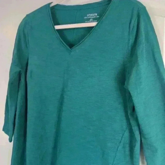 Chicos teal blouse. Ultimate Tee. V neck. Cotton - Picture 4 of 9